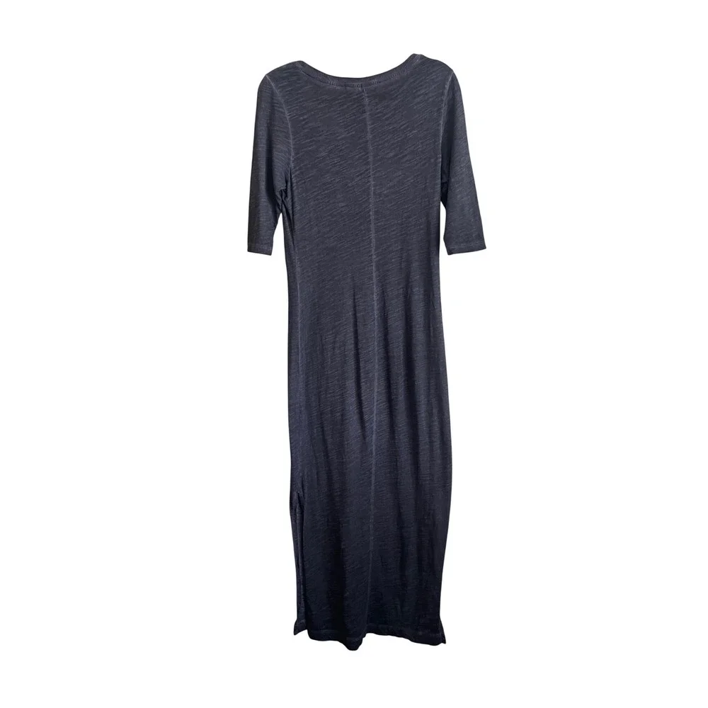 Peruvian Connection Blue Gray Slub Knit Maxi Dress Side Slit Small Minimalist‎ - Picture 5 of 5